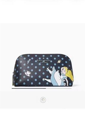 Kate Spade Alice in Wonderland Cosmetic Bag Blue Polka Dot Makeup Pouch